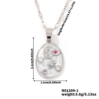Fashionable Women's Star Moon Oval Brass Enamel Pendant Necklaces LO5059-1-1