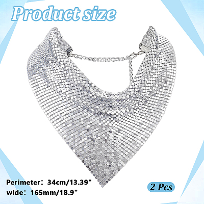 2Pcs Sparkle Aluminum Triangle Mesh Statement Bib Necklaces for Women NJEW-HY0002-20-1