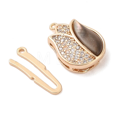 Brass Micro Pave Clear Cubic Zirconia Shell Box Clasps KK-S388-26G-1