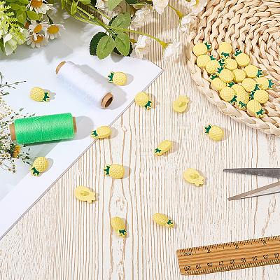 30Pcs Pineapple Resin Shank Buttons BUTT-CP0001-19-1