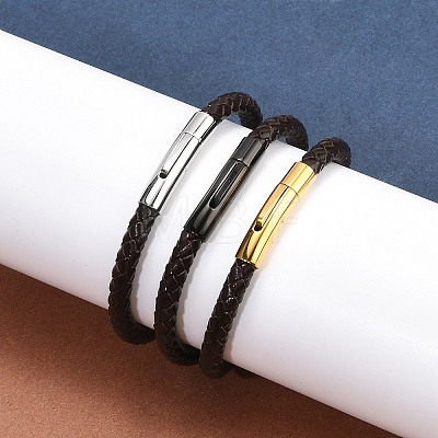 Ion Plating(IP) Braided Leather Cord Bracelets for Men BJEW-Z081-09-1