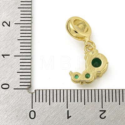 Rack Plating Brass Pave Green Cubic Zirconia Insects European Dangle Charms KK-Z067-35G-1