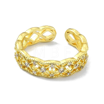 Brass with Cubic Zirconia Open Cuff Ring RJEW-B051-29G-1