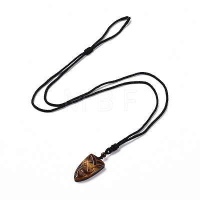 Natural Tiger Eye Sailor's Knot Pendant Necklace with Nylon Cord for Women NJEW-E091-02B-1
