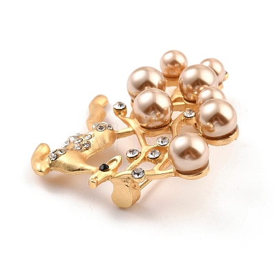 Deer Alloy Brooch with Resin Pearl JEWB-O009-17-1