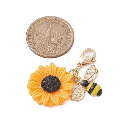 Bee Sunflower Resin & Alloy Enamel Pendant Decorations X-HJEW-JM01995-1