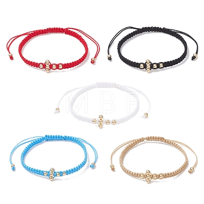 Brass Beaded Braided Bead Bracelets BJEW-JB12817-1