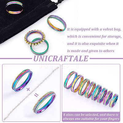 Unicraftale 16Pcs 8 Size 201 Stainless Steel Grooved Finger Ring for Women RJEW-UN0002-38M-1