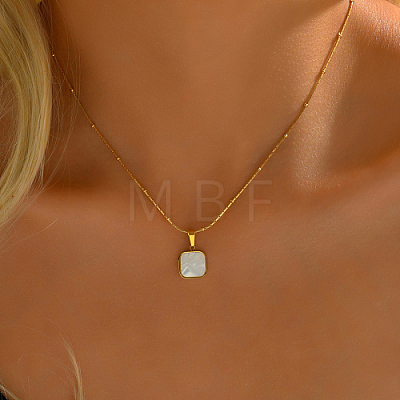 Natural Shell Square Pendant Necklace EH4295-1-1