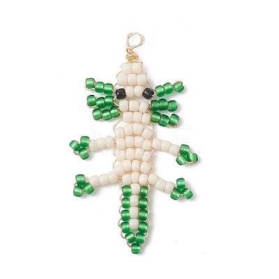 Copper Wire Wrapped Beaded Fish Charms PALLOY-MZ01088-1