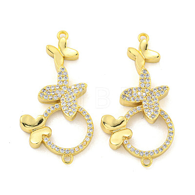 Rack Plating Brass Micro Pave Clear Cubic Zirconia Ring with Butterfly Connector Charms KK-P270-20G-1