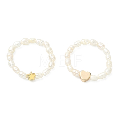 2Pcs 2 Styles Natural Cultured Freshwater Pearl Beaded Finger Rings RJEW-JR01050-1