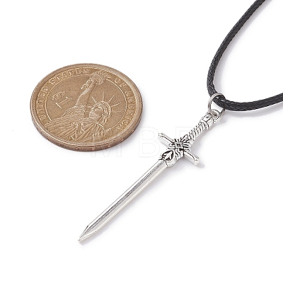 Alloy Sword Pendant Necklace with Waxed Cords X-NJEW-JN04473-1