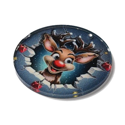 Printed Flat Round Christmas Themed Acrylic Pendants OACR-L018-05B-1