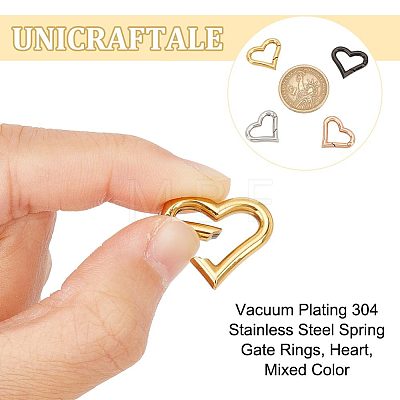 Unicraftale 4Pcs 4 Colors Vacuum Plating 304 Stainless Steel Spring Gate Rings STAS-UN0042-17-1