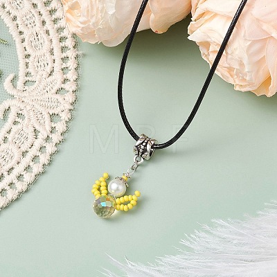 Glass Seed Beads & Glass Pearl Angel Pendant Necklaces NJEW-MZ00056-02-1