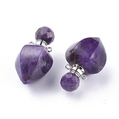 Faceted Natural Amethyst Openable Perfume Bottle Pendants G-P435-A-02P-1