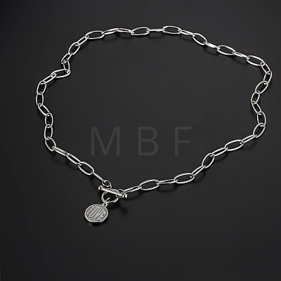 304 Stainless Steel Love Disc Coin Pendant Necklaces with OT Clasps for Women Men WG7163D-01-1