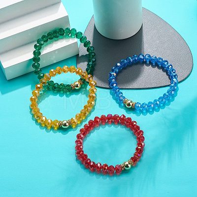 4Pcs 4 Style Glass & Rhinestone Beaded Stretch Bracelets Set for Women BJEW-JB08803-1