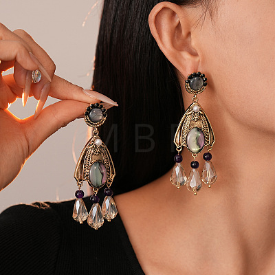 Teardrop Alloy & Rhinestone Dangle Stud Earrings FS-WG4DD0F-01-1
