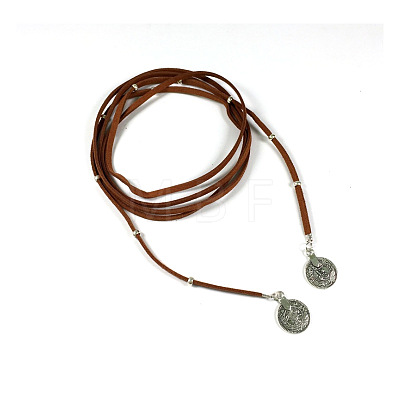 Flat Round Alloy with Suede Cord Lariat Necklaces FS-WG2B7B2-02-1