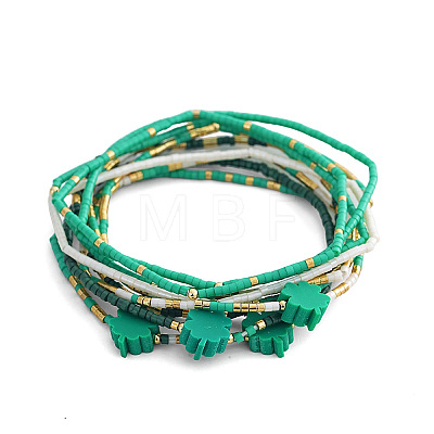 10Pcs Saint Patrick's Day Resin & Glass Seed Beads Stretch Bracelets CW0508-1