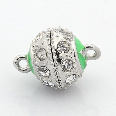 Platinum Plated Round Alloy Enamel Magnetic Clasps with Loops ENAM-P107-M-1