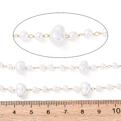 304 Stainless Steel & ABS Plastic Pearl Round & Nuggets Bead Cable Chains CHS-G048-05G-1