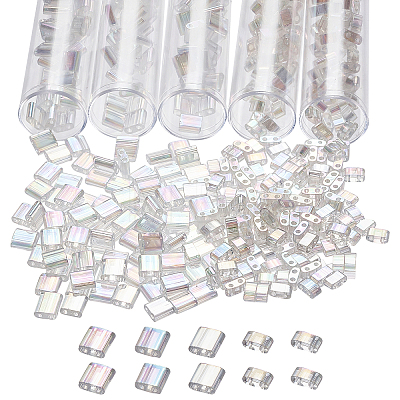  528Pcs 2 Style 2-Hole Transparent Glass Seed Beads SEED-NB0001-52-1