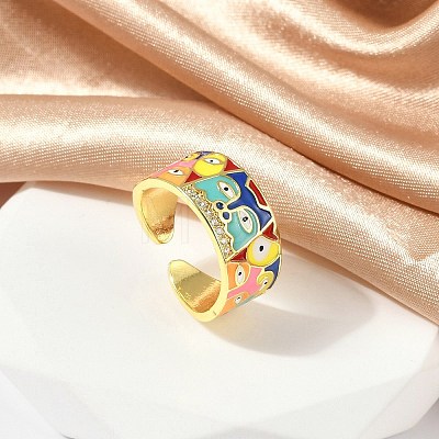 Brass Micro Pave Cubic Zirconia Enamel Cuff Rings for Women RJEW-L113-019G-05-1