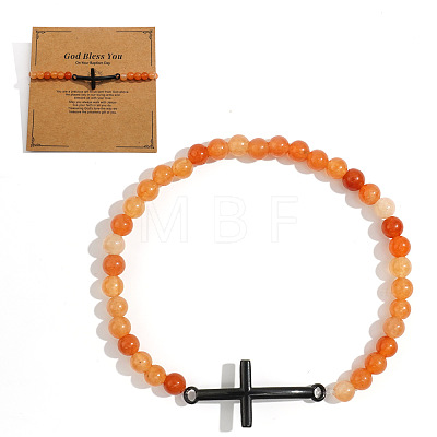 Cross Beaded Bracelet with Aventurine for Men JT7568-1-1