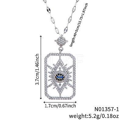 Elegant Brass Clear & Blue Cubic Zirconia Evil Eye Hollow Pendant Necklaces RK3263-1-1