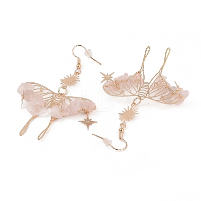 Natural Rose Quartz Gemstone Chips Dangle Earrings EJEW-S214-01C-1