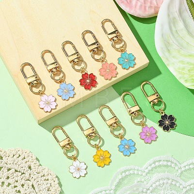 Alloy Enamel Sakura Pendant Decorations HJEW-YW00019-01-1