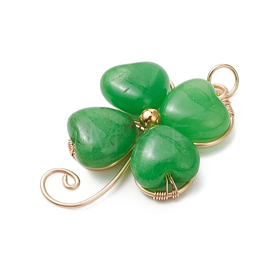Dyed Natural Malaysia Jade Copper Wire Wrapped Shamrock Pendants PALLOY-JF02972-02-1