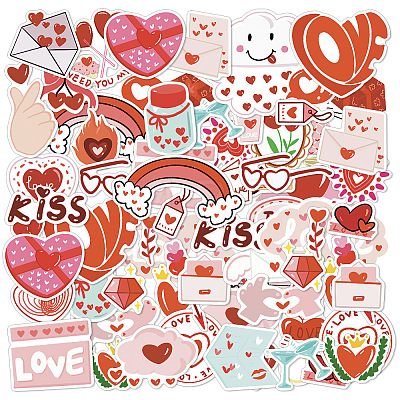 50Pcs Valentine's Day Heart PVC Adhesive Waterproof Stickers Self-Adhesive Stickers PW-WG44208-01-1