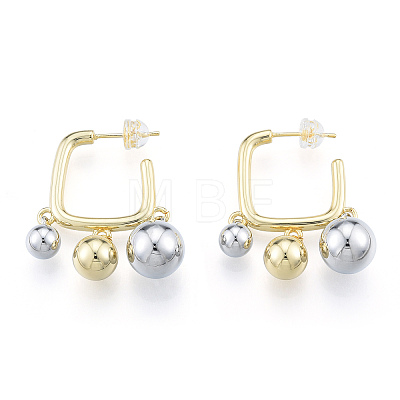 Two Tone Brass Round Ball Dangle Stud Earrings EJEW-N011-111-1