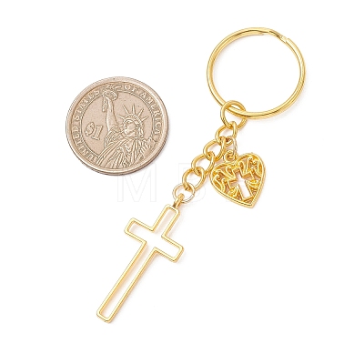 Cross with Heart Alloy Keychains KEYC-JKC01456-1