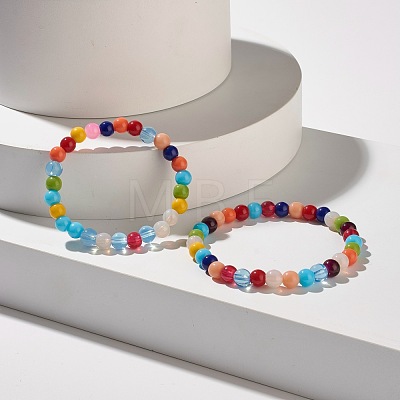 Candy Color Round Glass Beads Stretch Bracelets Set for Children and Parent BJEW-JB07176-1