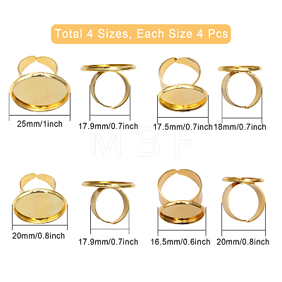 16Pcs 4 Size Adjustable Brass Finger Rings Components KK-CA0002-22G-1