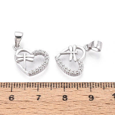 925 Sterling Silver Micro Pave Clear Cubic Zirconia Heart with Dragonfly Charms with 925 Stamp STER-T008-83P-1