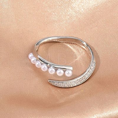 Brass Micro Pave Cubic Zirconia Cuff Open Rings RJEW-C158-01P-1