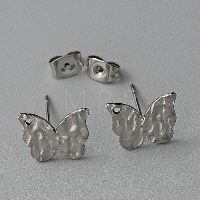 304 Stainless Steel Textured Geometry Stud Earrings Findings with Hole STAS-WH0027-54D-1