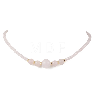Natural Rose Quartz Round Graduated Beaded Necklaces NJEW-JN05654-01-1