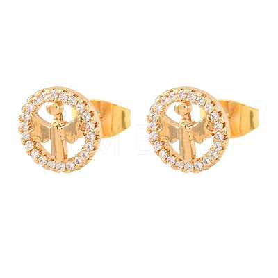 Brass Micro Pave Cubic Zirconia Stud Earrings KK-CBA8EB2-14G-1