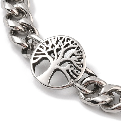 Ion Plating(IP) 304 Stainless Steel Tree of Life Link Chain Bracelets for Men BJEW-B096-43AS-1