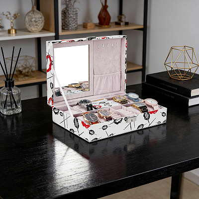 Red Lip Print PU Leather Jewelry Organizer Boxes CON-WH0110-332-1