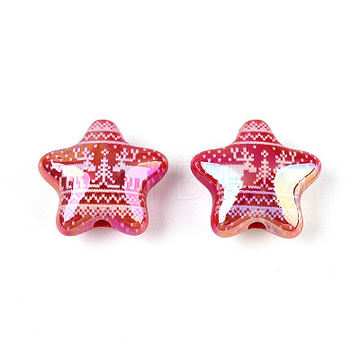Christmas UV Plating Printed Opaque Acrylic Beads MACR-N018-06A-1