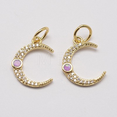 Brass Cubic Zirconia Charms ZIRC-P036-20-G02-RS-1