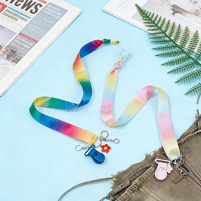 2Pcs Polyester Ribbons Helpers with Alloy Enamel Flower Pendants HJEW-PH02512-1